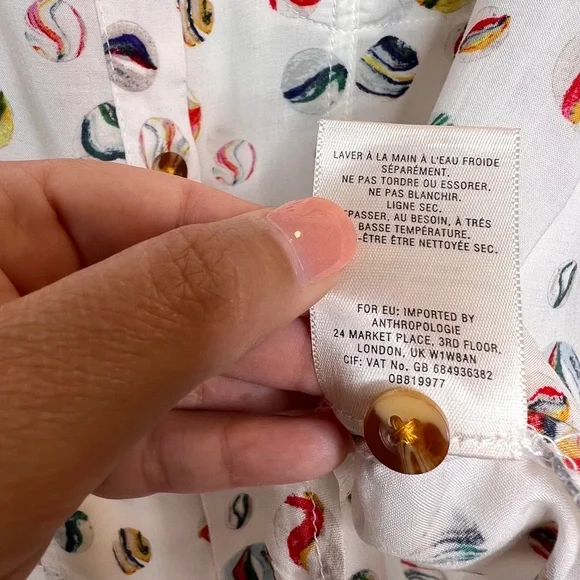 * Rare Anthropologie Losing my Marbles White Multicolor Button Down Shirt - Picture 7 of 8